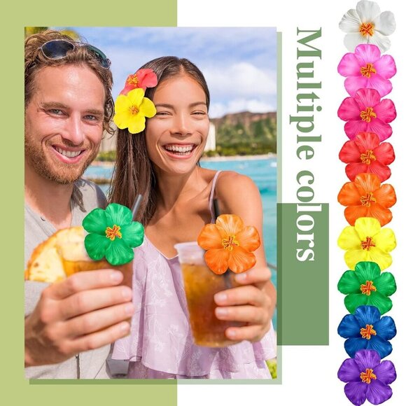 Hibiscus Hair Clips Hawaiian Flowers Assorted Colors Bridal Wedding Beach Decor main image 5